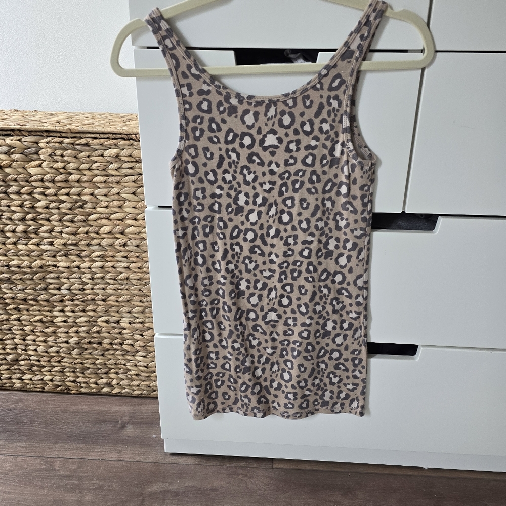 A New Day Tan Fitted Tank Top with Leopard Print